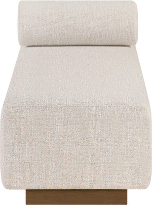 Meridian Furniture Zephyr Art Deco Linen Chaise Lounge with Cane Detail and Solid Wood Frame for Bedroom Sunroom Beige Style 1 33041Beige