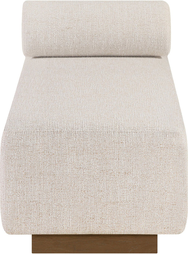 Meridian Furniture Zephyr Art Deco Linen Chaise Lounge with Cane Detail and Solid Wood Frame for Bedroom Sunroom Beige Style 1 33041Beige