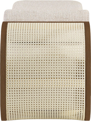 Meridian Furniture Zephyr Art Deco Linen Chaise Lounge with Cane Detail and Solid Wood Frame for Bedroom Sunroom Beige Style 1 33041Beige