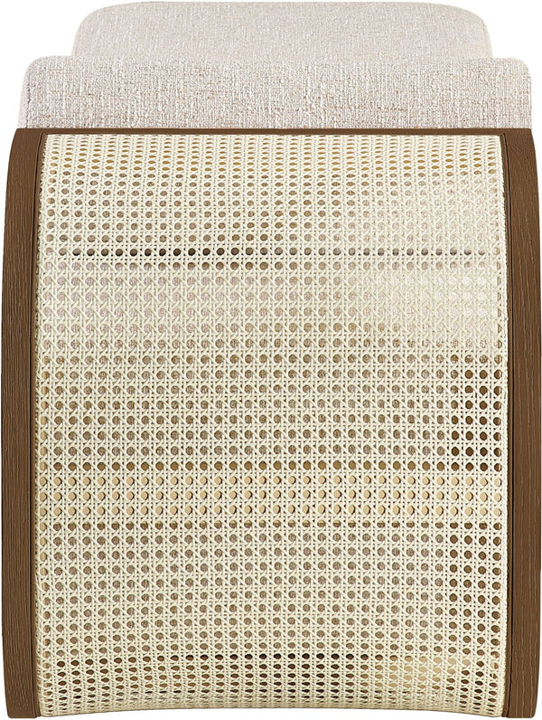 Meridian Furniture Zephyr Art Deco Linen Chaise Lounge with Cane Detail and Solid Wood Frame for Bedroom Sunroom Beige Style 1 33041Beige
