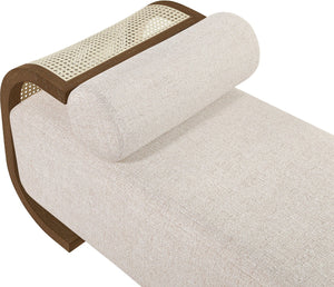 Meridian Furniture Zephyr Art Deco Linen Chaise Lounge with Cane Detail and Solid Wood Frame for Bedroom Sunroom Beige Style 1 33041Beige