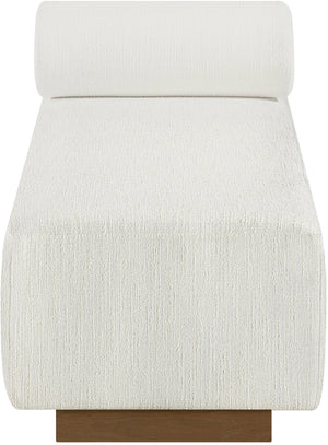 Meridian Furniture Zephyr Art Deco Linen Chaise Lounge with Cane Detail and Solid Wood Frame for Bedroom Sunroom Cream Style 1 33041Cream