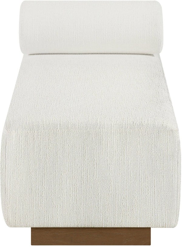 Meridian Furniture Zephyr Art Deco Linen Chaise Lounge with Cane Detail and Solid Wood Frame for Bedroom Sunroom Cream Style 1 33041Cream