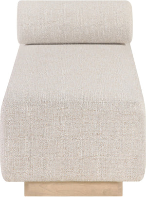 Meridian Furniture Zephyr Art Deco Linen Chaise Lounge with Cane Detail and Solid Wood Frame for Bedroom Sunroom Beige Style 2 33042Beige