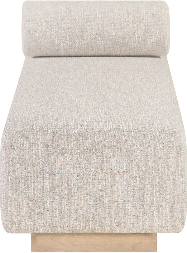 Meridian Furniture Zephyr Art Deco Linen Chaise Lounge with Cane Detail and Solid Wood Frame for Bedroom Sunroom Beige Style 2 33042Beige