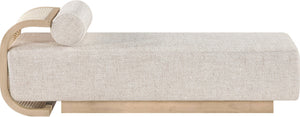 Meridian Furniture Zephyr Art Deco Linen Chaise Lounge with Cane Detail and Solid Wood Frame for Bedroom Sunroom Beige Style 2 33042Beige