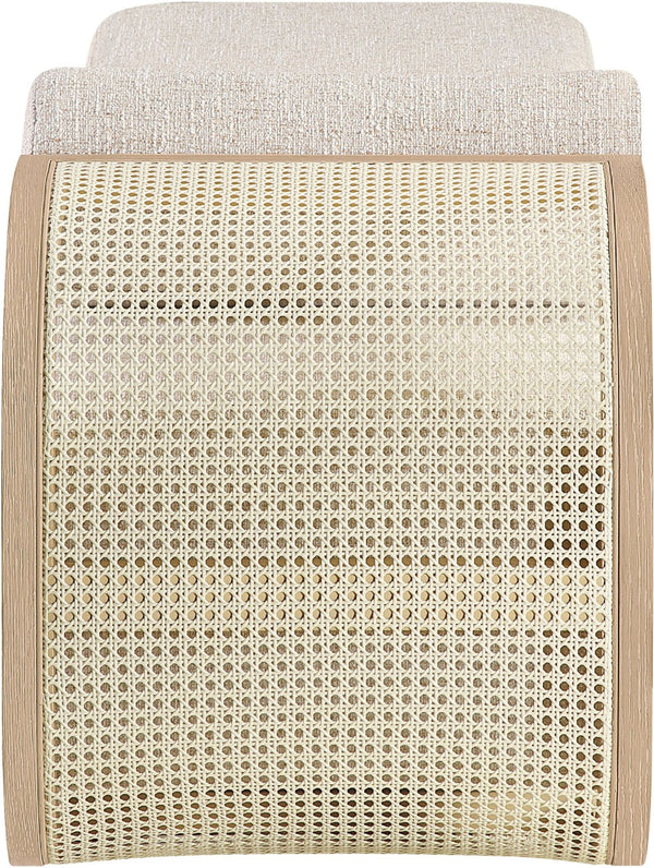 Meridian Furniture Zephyr Art Deco Linen Chaise Lounge with Cane Detail and Solid Wood Frame for Bedroom Sunroom Beige Style 2 33042Beige