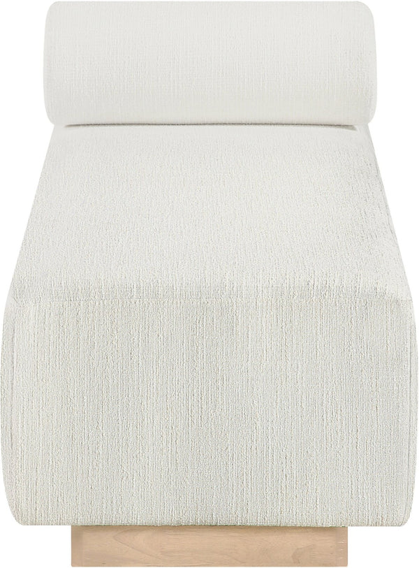 Meridian Furniture Zephyr Art Deco Linen Chaise Lounge with Cane Detail and Solid Wood Frame for Bedroom Sunroom Cream Style 2 33042Cream
