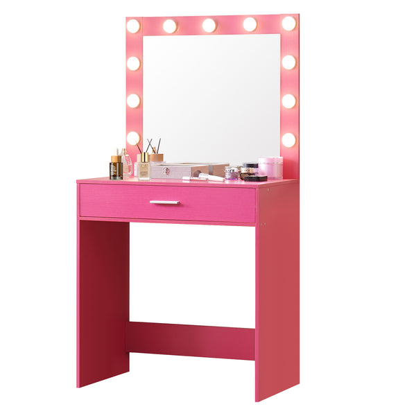 English Elm Vanity Elegant dressing table with LED mirror lights, large drawer, adjustable brightness & storage Pink W2386P216225