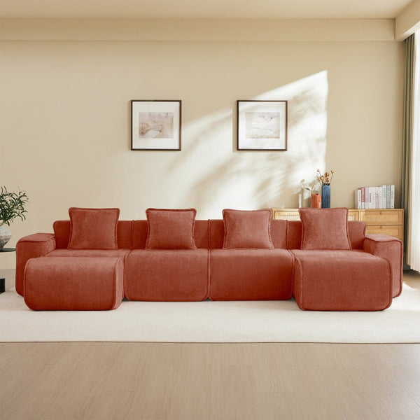 English Elm Streamlined Modular U-shape Sectional Velvet Sofa with Cloud Comfort and Movable Ottomans Red W3041S00363