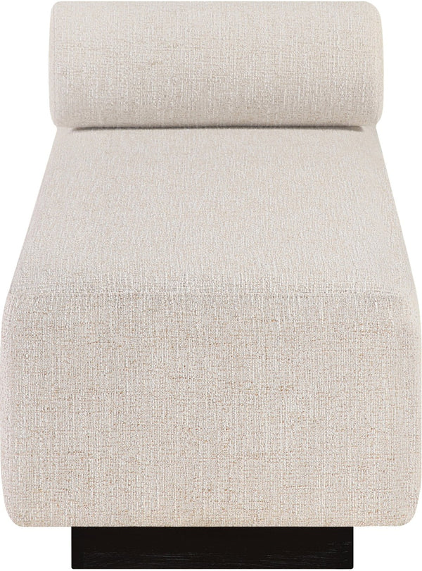 Meridian Furniture Zephyr Art Deco Linen Chaise Lounge with Cane Detail and Solid Wood Frame for Bedroom Sunroom Beige Style 3 33043Beige