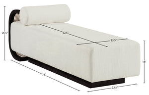 Meridian Furniture Zephyr Art Deco Linen Chaise Lounge with Cane Detail and Solid Wood Frame for Bedroom Sunroom Cream Style 3 33043Cream