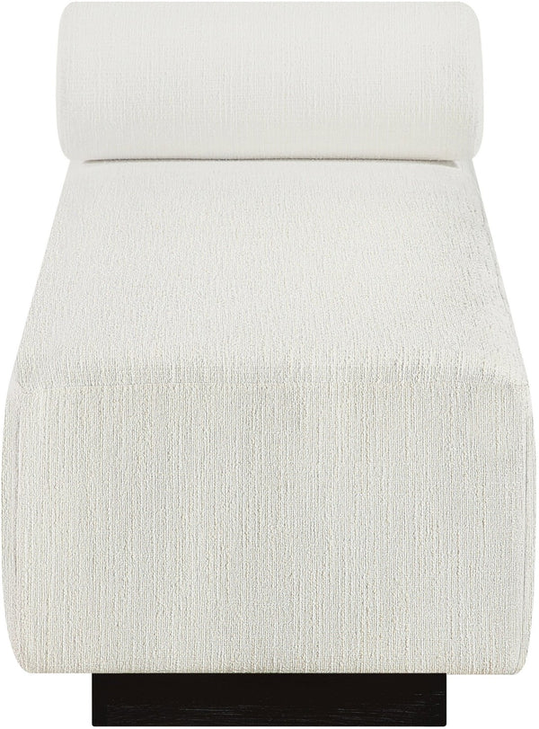 Meridian Furniture Zephyr Art Deco Linen Chaise Lounge with Cane Detail and Solid Wood Frame for Bedroom Sunroom Cream Style 3 33043Cream