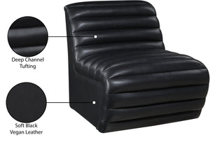 Meridian Furniture Vega Channel Tufted Vegan Leather Accent Chair for Modern Living Rooms and Office Spaces Black 33045Black-C