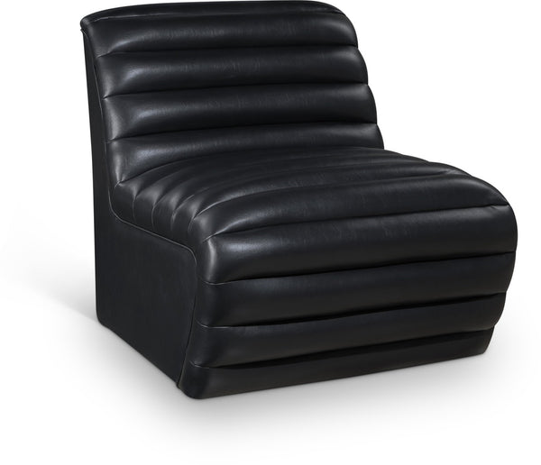 Meridian Furniture Vega Channel Tufted Vegan Leather Accent Chair for Modern Living Rooms and Office Spaces Black 33045Black-C