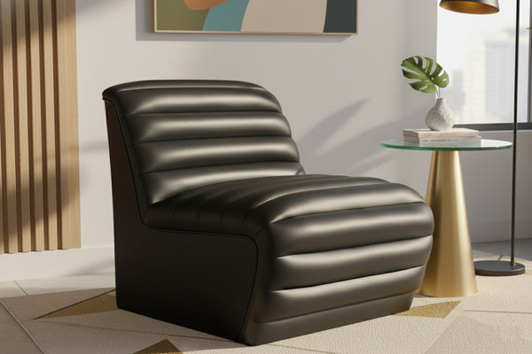 Meridian Furniture Vega Channel Tufted Vegan Leather Accent Chair for Modern Living Rooms and Office Spaces Black 33045Black-C