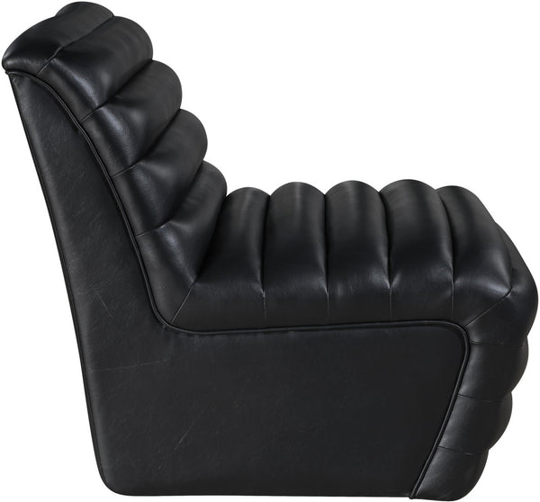 Meridian Furniture Vega Channel Tufted Vegan Leather Accent Chair for Modern Living Rooms and Office Spaces Black 33045Black-C