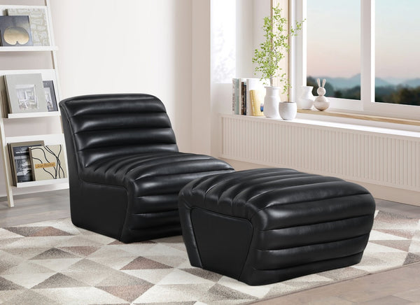 Meridian Furniture Vega Channel Tufted Vegan Leather Accent Chair for Modern Living Rooms and Office Spaces Black 33045Black-C