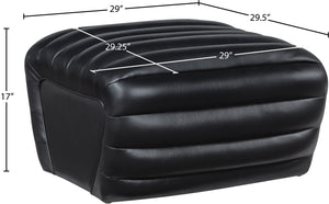 Meridian Furniture Vega Channel Tufted Vegan Leather Ottoman Contemporary Living Room Accent Seating Piece Black 33045Black-Ott