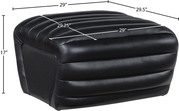 Meridian Furniture Vega Channel Tufted Vegan Leather Ottoman Contemporary Living Room Accent Seating Piece Black 33045Black-Ott