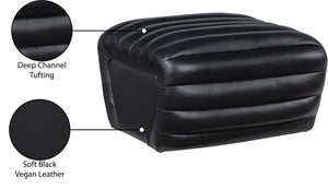 Meridian Furniture Vega Channel Tufted Vegan Leather Ottoman Contemporary Living Room Accent Seating Piece Black 33045Black-Ott