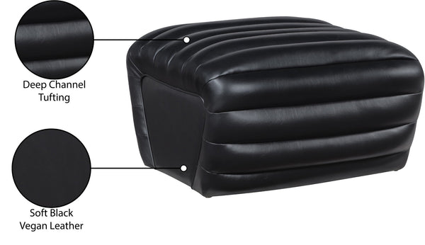 Meridian Furniture Vega Channel Tufted Vegan Leather Ottoman Contemporary Living Room Accent Seating Piece Black 33045Black-Ott