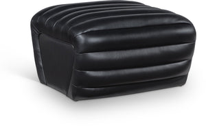 Meridian Furniture Vega Channel Tufted Vegan Leather Ottoman Contemporary Living Room Accent Seating Piece Black 33045Black-Ott