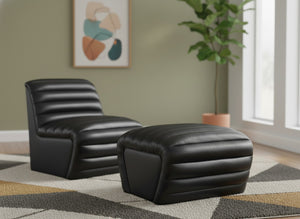 Meridian Furniture Vega Channel Tufted Vegan Leather Ottoman Contemporary Living Room Accent Seating Piece Black 33045Black-Ott