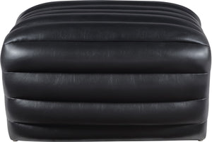 Meridian Furniture Vega Channel Tufted Vegan Leather Ottoman Contemporary Living Room Accent Seating Piece Black 33045Black-Ott