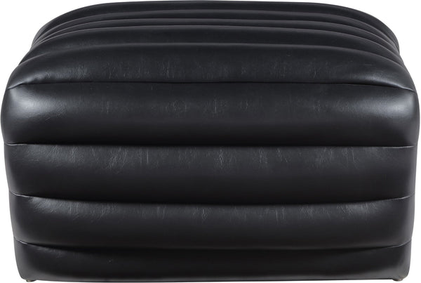 Meridian Furniture Vega Channel Tufted Vegan Leather Ottoman Contemporary Living Room Accent Seating Piece Black 33045Black-Ott