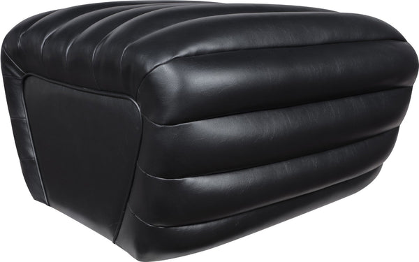 Meridian Furniture Vega Channel Tufted Vegan Leather Ottoman Contemporary Living Room Accent Seating Piece Black 33045Black-Ott