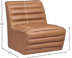 Meridian Furniture Vega Channel Tufted Vegan Leather Accent Chair for Modern Living Rooms and Office Spaces Cognac 33045Cognac-C