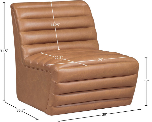 Meridian Furniture Vega Channel Tufted Vegan Leather Accent Chair for Modern Living Rooms and Office Spaces Cognac 33045Cognac-C