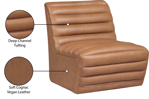 Meridian Furniture Vega Channel Tufted Vegan Leather Accent Chair for Modern Living Rooms and Office Spaces Cognac 33045Cognac-C