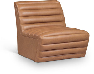 Meridian Furniture Vega Channel Tufted Vegan Leather Accent Chair for Modern Living Rooms and Office Spaces Cognac 33045Cognac-C