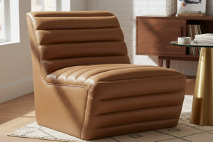 Meridian Furniture Vega Channel Tufted Vegan Leather Accent Chair for Modern Living Rooms and Office Spaces Cognac 33045Cognac-C