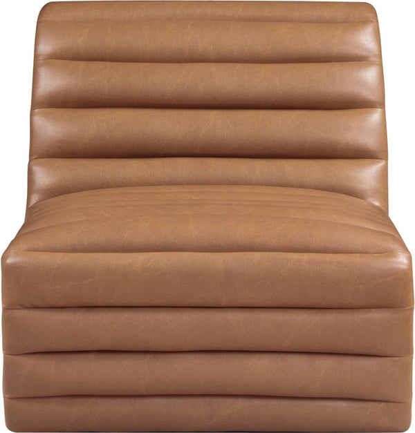 Meridian Furniture Vega Channel Tufted Vegan Leather Accent Chair for Modern Living Rooms and Office Spaces Cognac 33045Cognac-C