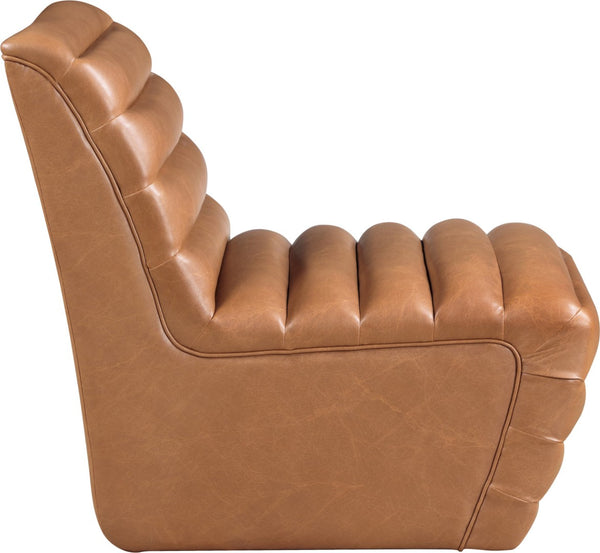 Meridian Furniture Vega Channel Tufted Vegan Leather Accent Chair for Modern Living Rooms and Office Spaces Cognac 33045Cognac-C