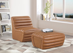Meridian Furniture Vega Channel Tufted Vegan Leather Accent Chair for Modern Living Rooms and Office Spaces Cognac 33045Cognac-C