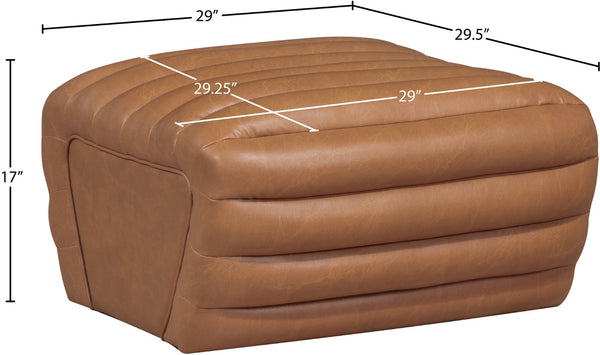 Meridian Furniture Vega Channel Tufted Vegan Leather Ottoman Contemporary Living Room Accent Seating Piece Cognac 33045Cognac-Ott