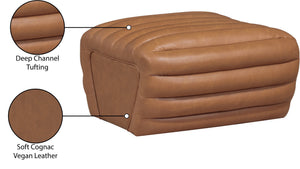 Meridian Furniture Vega Channel Tufted Vegan Leather Ottoman Contemporary Living Room Accent Seating Piece Cognac 33045Cognac-Ott