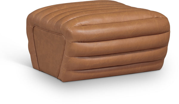 Meridian Furniture Vega Channel Tufted Vegan Leather Ottoman Contemporary Living Room Accent Seating Piece Cognac 33045Cognac-Ott