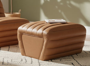 Meridian Furniture Vega Channel Tufted Vegan Leather Ottoman Contemporary Living Room Accent Seating Piece Cognac 33045Cognac-Ott