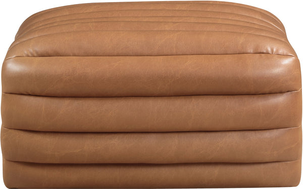 Meridian Furniture Vega Channel Tufted Vegan Leather Ottoman Contemporary Living Room Accent Seating Piece Cognac 33045Cognac-Ott