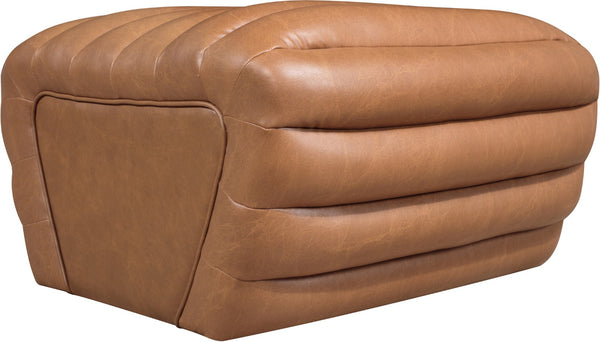 Meridian Furniture Vega Channel Tufted Vegan Leather Ottoman Contemporary Living Room Accent Seating Piece Cognac 33045Cognac-Ott