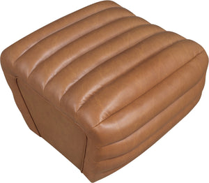 Meridian Furniture Vega Channel Tufted Vegan Leather Ottoman Contemporary Living Room Accent Seating Piece Cognac 33045Cognac-Ott