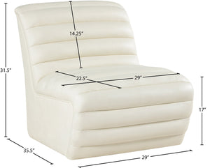 Meridian Furniture Vega Channel Tufted Vegan Leather Accent Chair for Modern Living Rooms and Office Spaces Cream 33045Cream-C