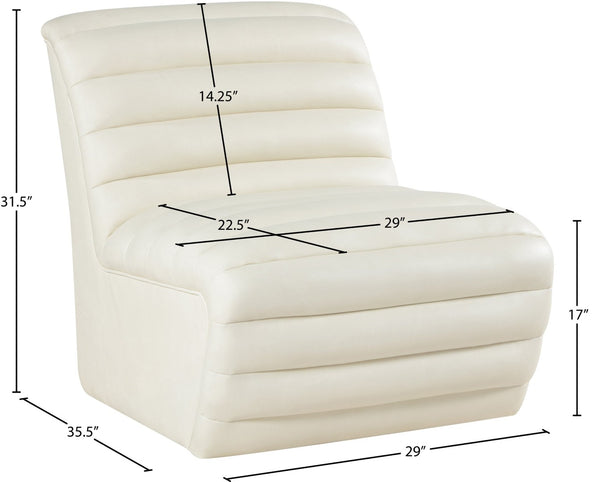 Meridian Furniture Vega Channel Tufted Vegan Leather Accent Chair for Modern Living Rooms and Office Spaces Cream 33045Cream-C