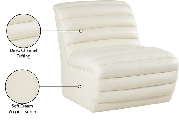 Meridian Furniture Vega Channel Tufted Vegan Leather Accent Chair for Modern Living Rooms and Office Spaces Cream 33045Cream-C