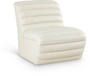 Meridian Furniture Vega Channel Tufted Vegan Leather Accent Chair for Modern Living Rooms and Office Spaces Cream 33045Cream-C